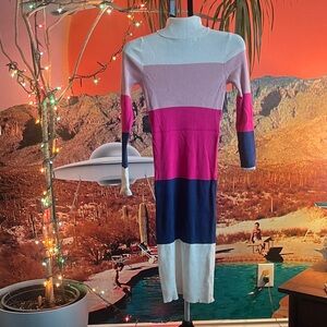 Colorblock Long Sleeve Midi Dress